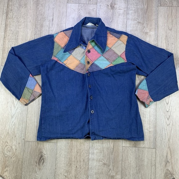 Vintage Canvas Shoulder & Cuff Patchwork Shacket Shirt Jacket XL Men Gallery LTD - Picture 1 of 14